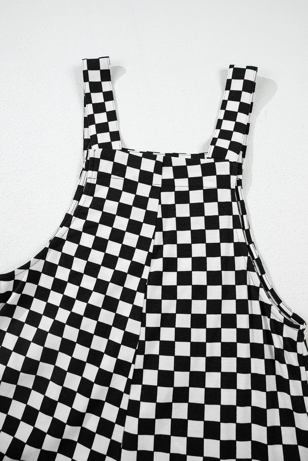 Checkered Print Pocketed Wide Leg Jumpsuit