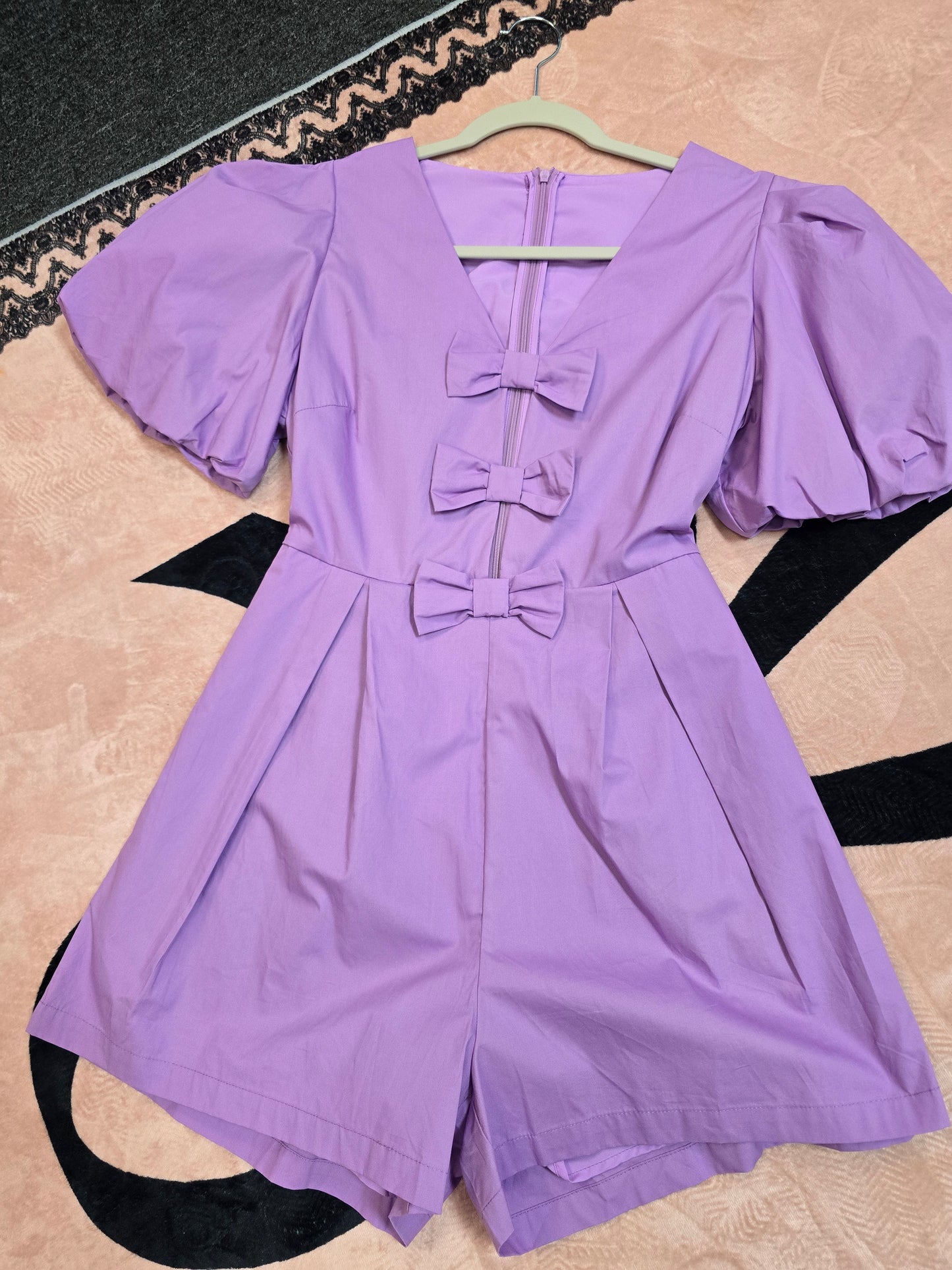 Purple bow shorts romper