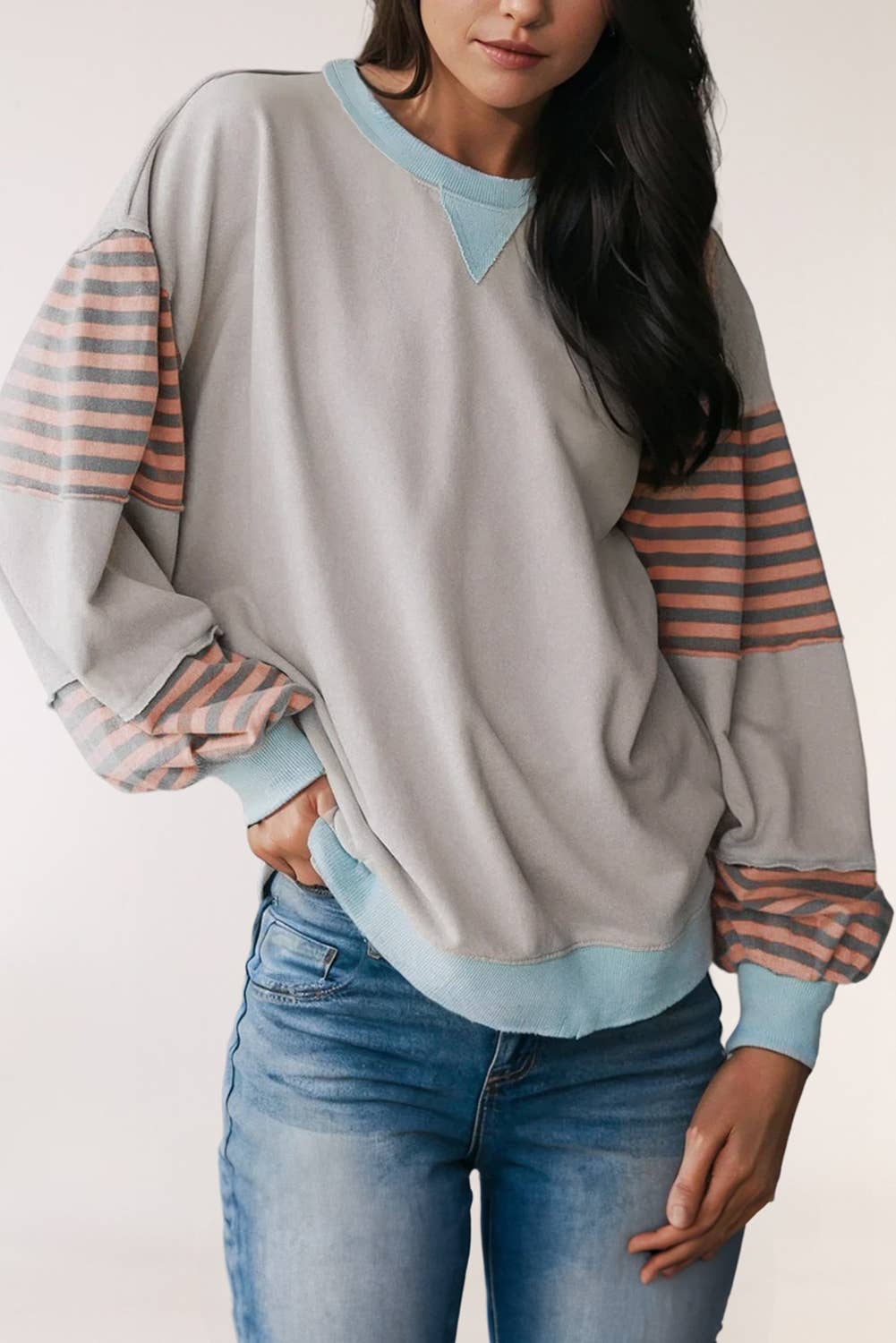 Striped Colorblock Patchwork Drop Shoulder Sweatshirt