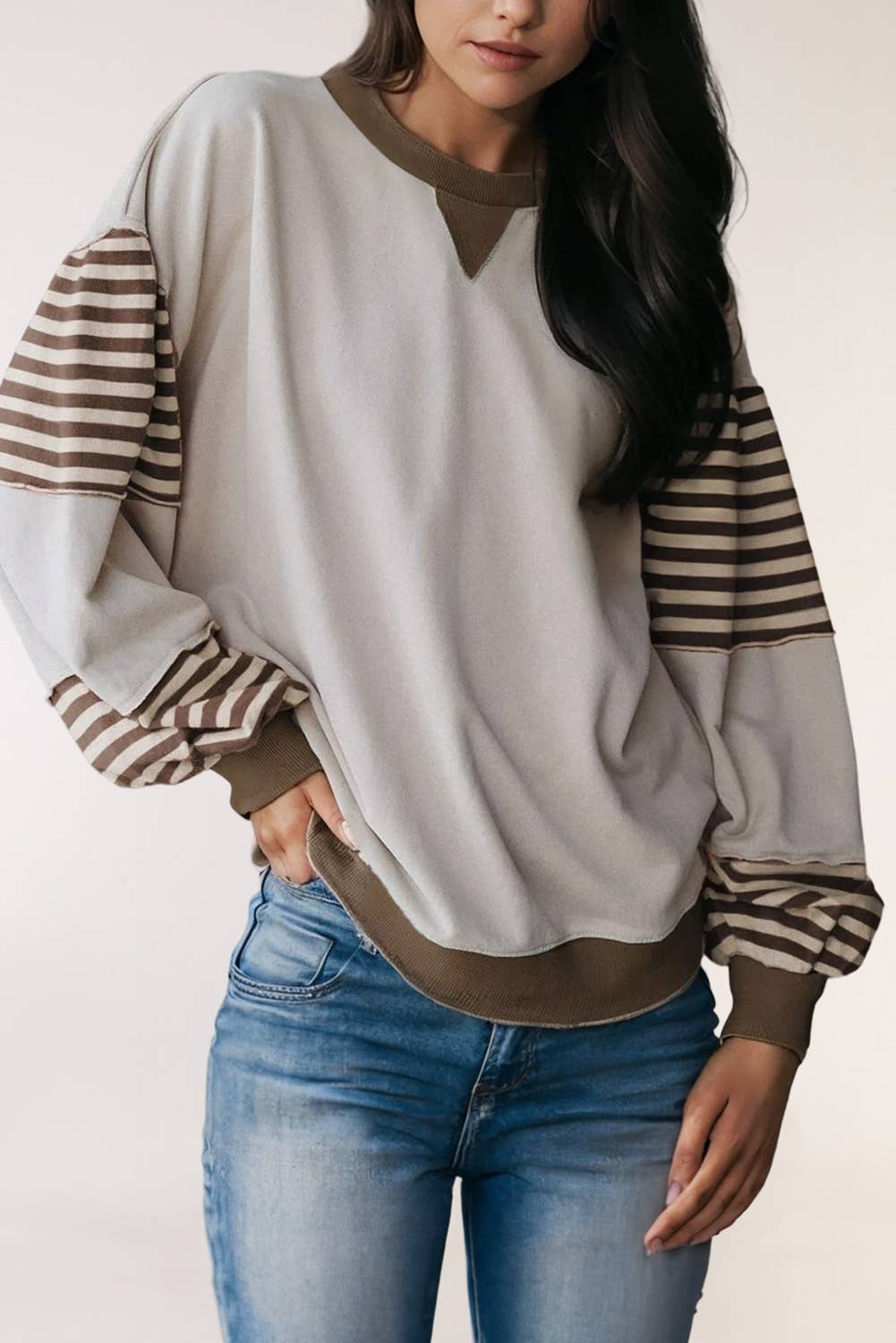 Striped Colorblock Patchwork Drop Shoulder Sweatshirt