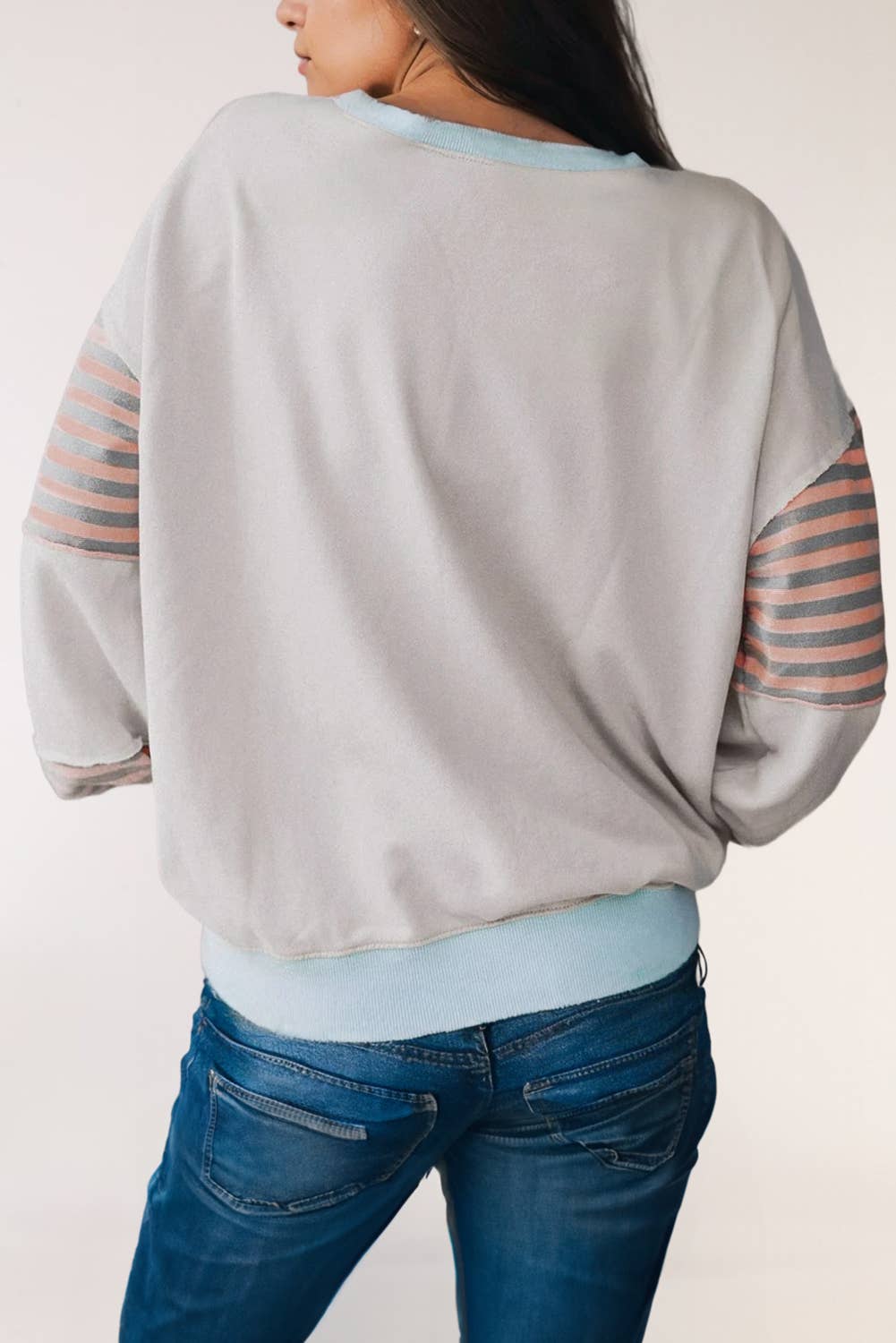 Striped Colorblock Patchwork Drop Shoulder Sweatshirt