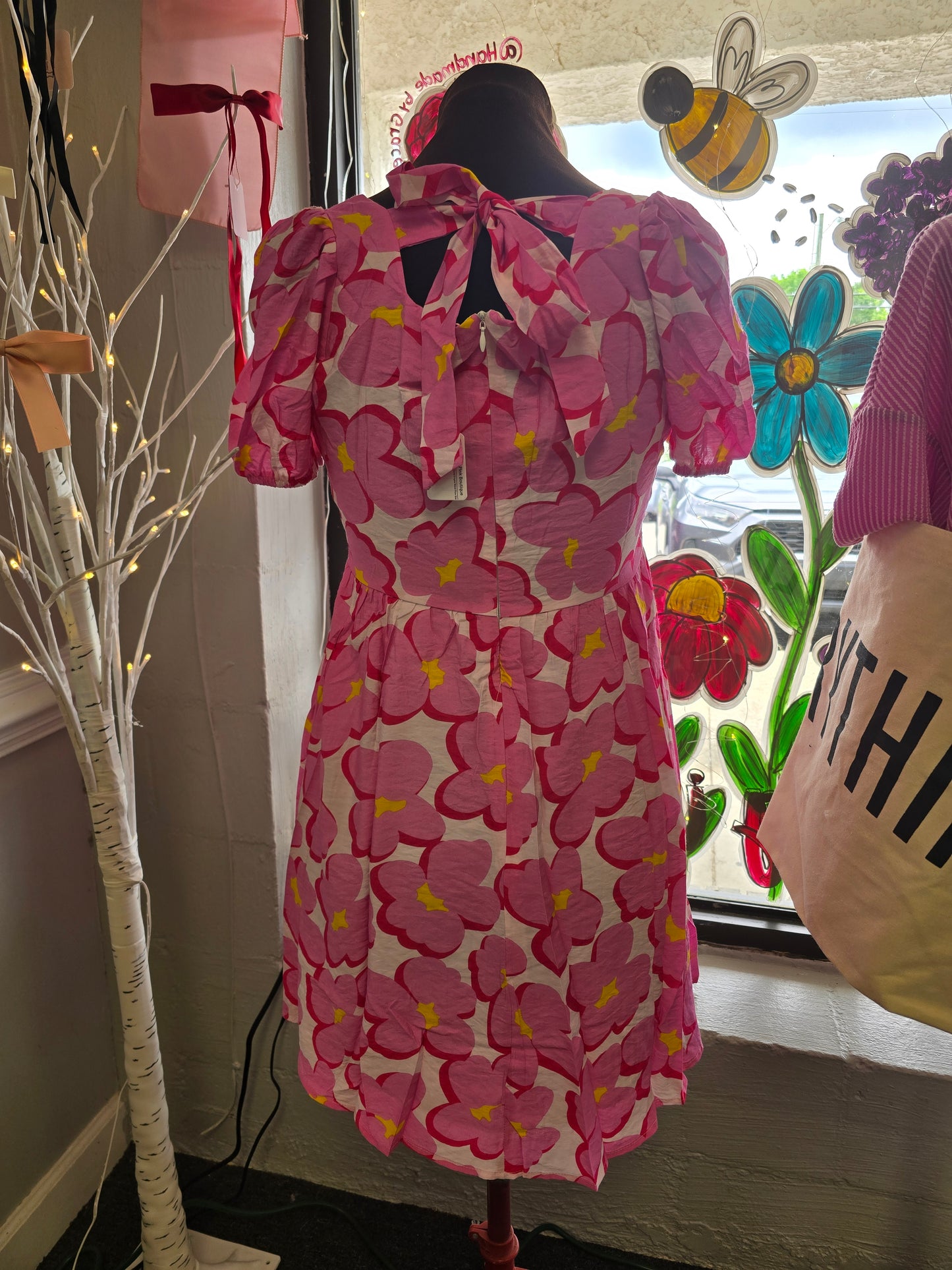 Short Sleeve Pink Flower Dress