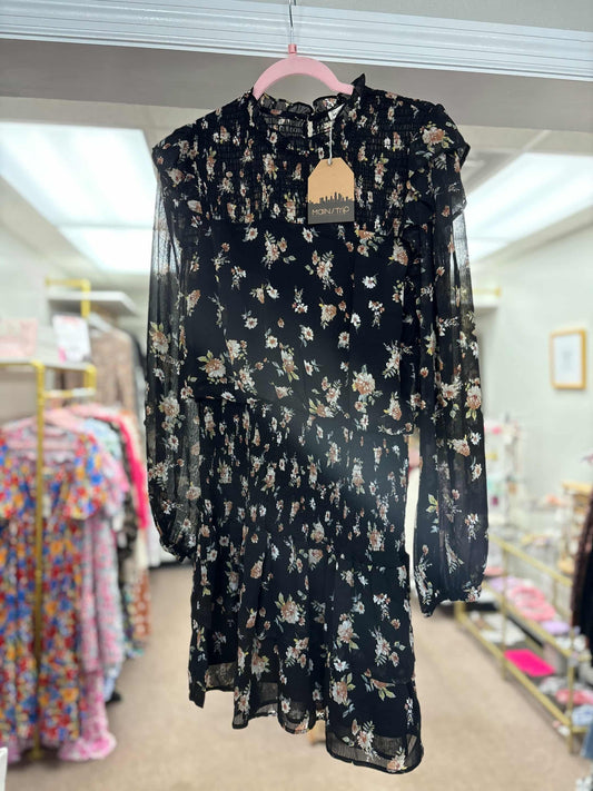 Black Floral Long Sleeve Dress