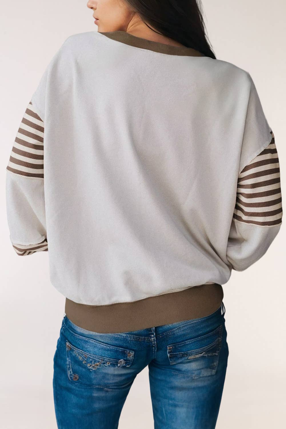 Striped Colorblock Patchwork Drop Shoulder Sweatshirt