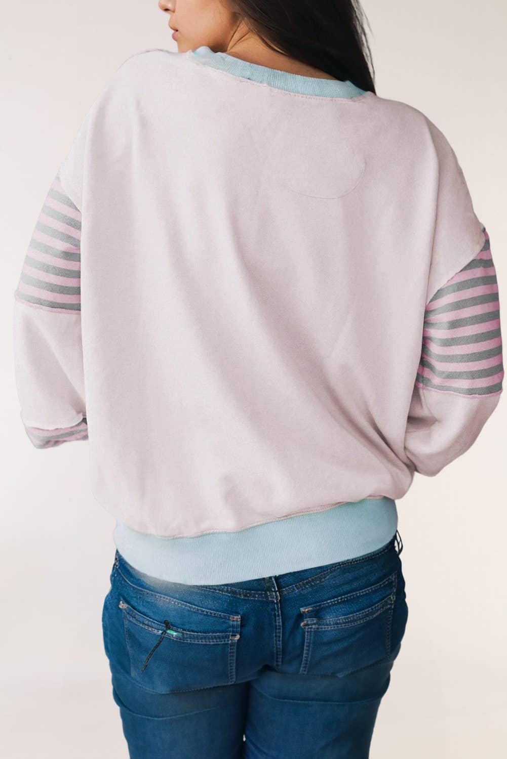 Striped Colorblock Patchwork Drop Shoulder Sweatshirt